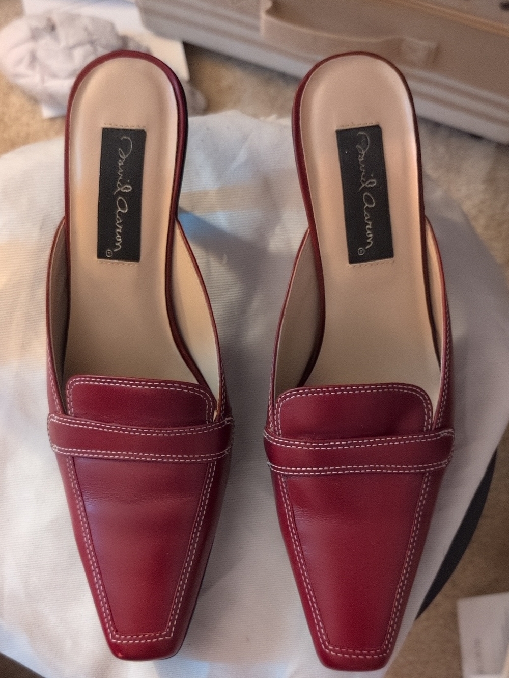 David Aaron Red Leather Mules